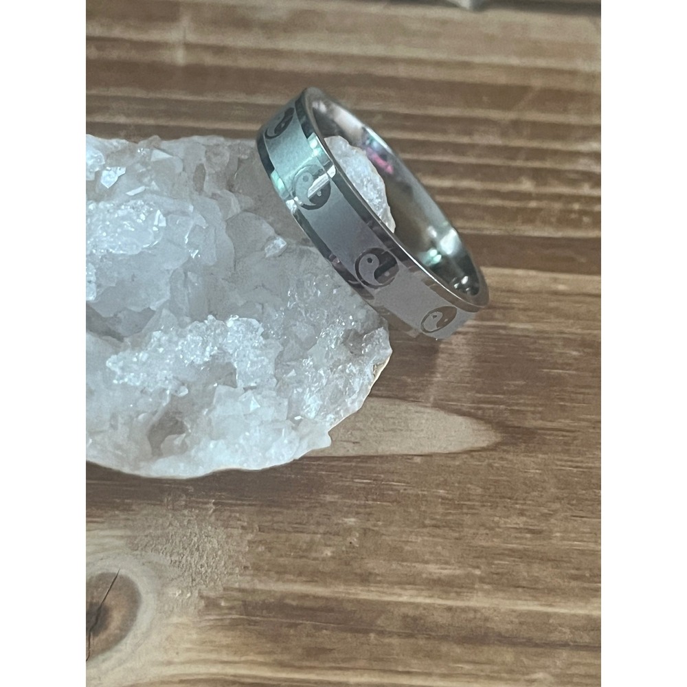 Yin Yang Ring Silver 4mm Width Tungsten Band Unisex Meditation-Gift - New -Sz 11